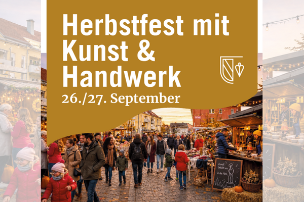 KI-generiertes Bild der Lebendigen Ortsmitte Denzlingen mit &Uuml;berschrift: Herbstfest mit Kunst & Handwerk, 26. & 27. September